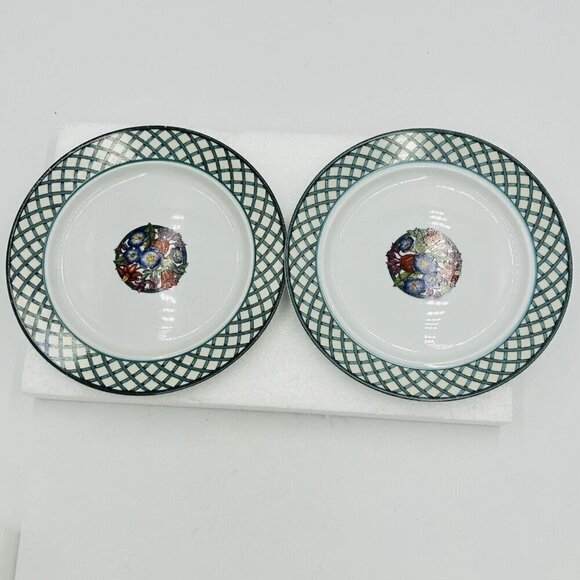 Dansk Nordic Garden Porcelain 9” Salad Plates Trellis Floral Set of 2 - Picture 1 of 11